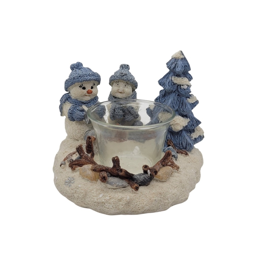 Snow Buddies 1999 Buddies By Fire Votive Candle Holder Resin Snowman Tree 94820